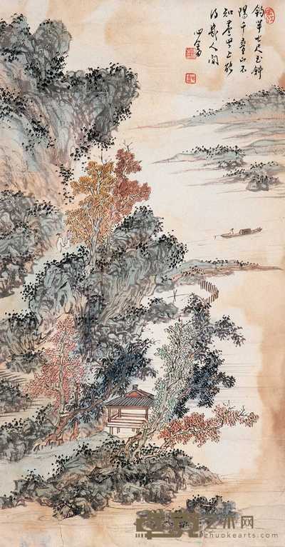 溥儒 秋江放钓 镜心 54×28cm